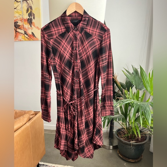 All Saints Plaid Button-Up Dress with Sash - Picture 2 of 5